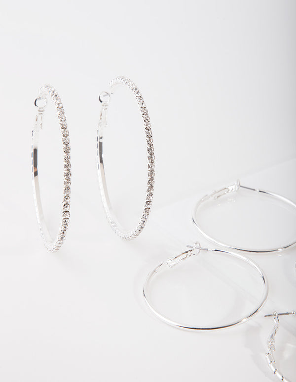 Silver Statement Diamante Earring Pack