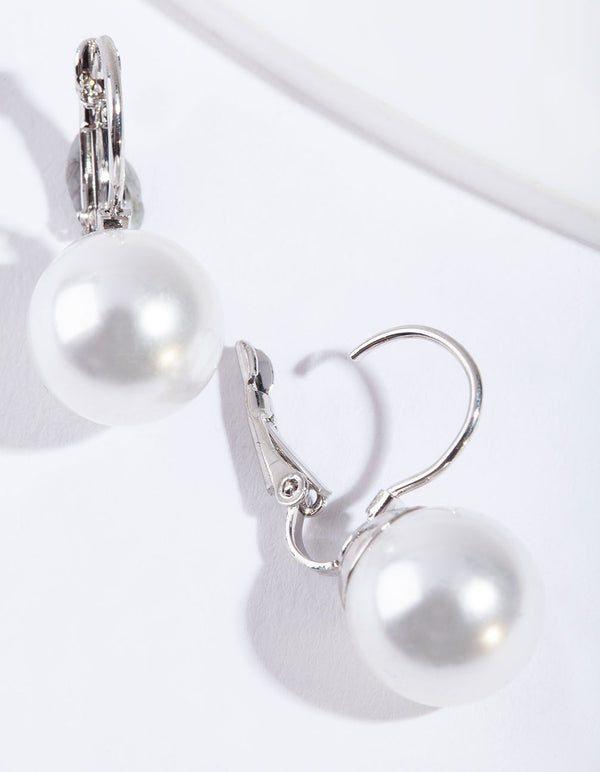 Silver Pearl Conti Clasp Earrings