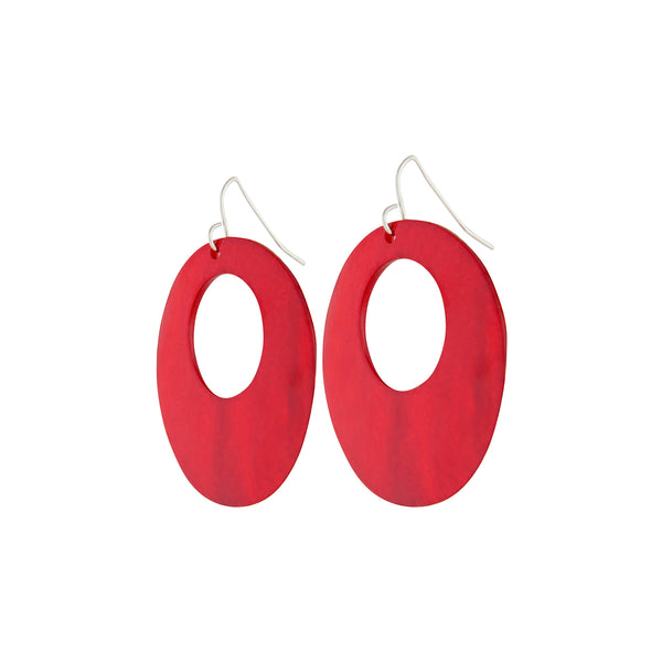 Red Round Polished Shell Earrings