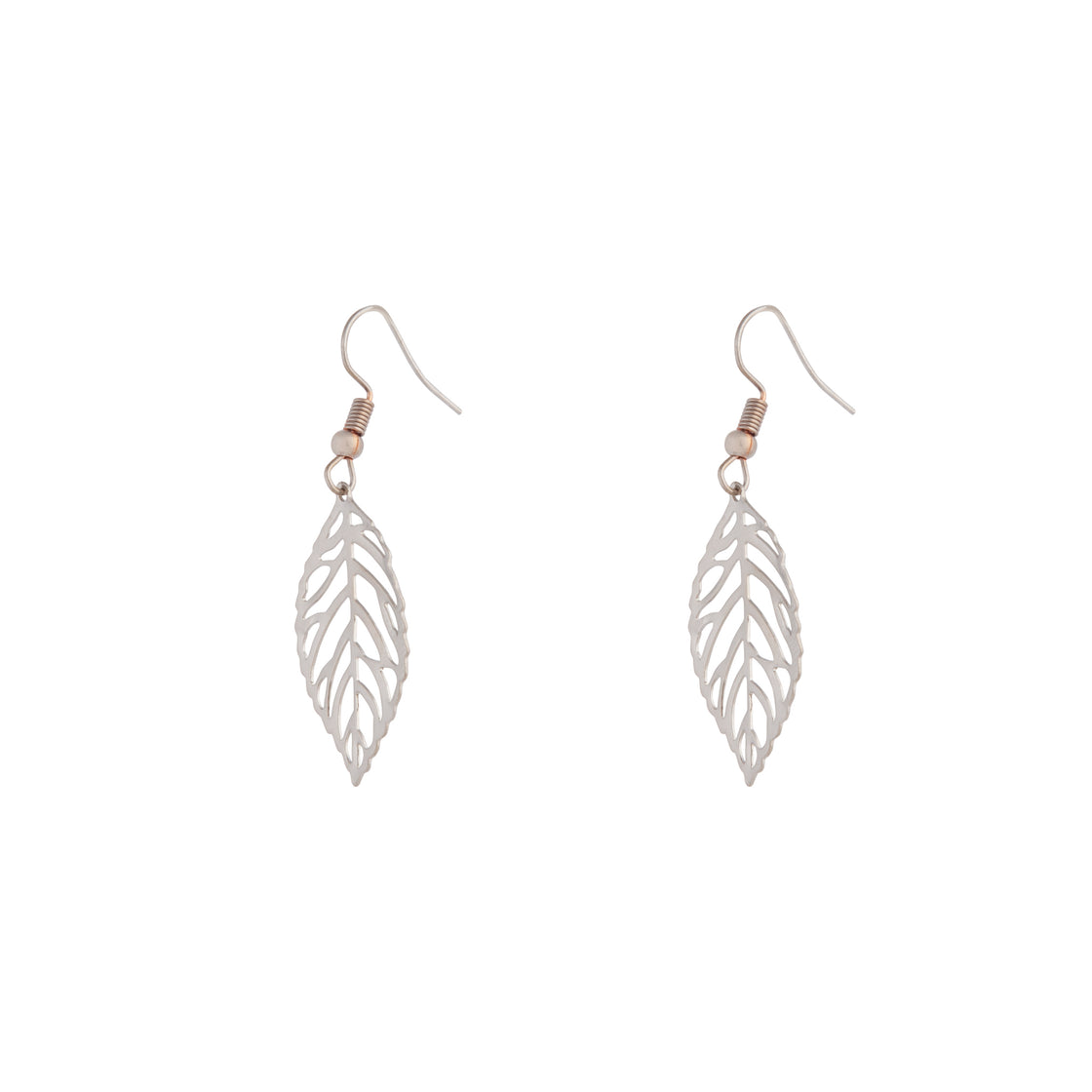 Silver Single Leaf Filigree Drop Earrings