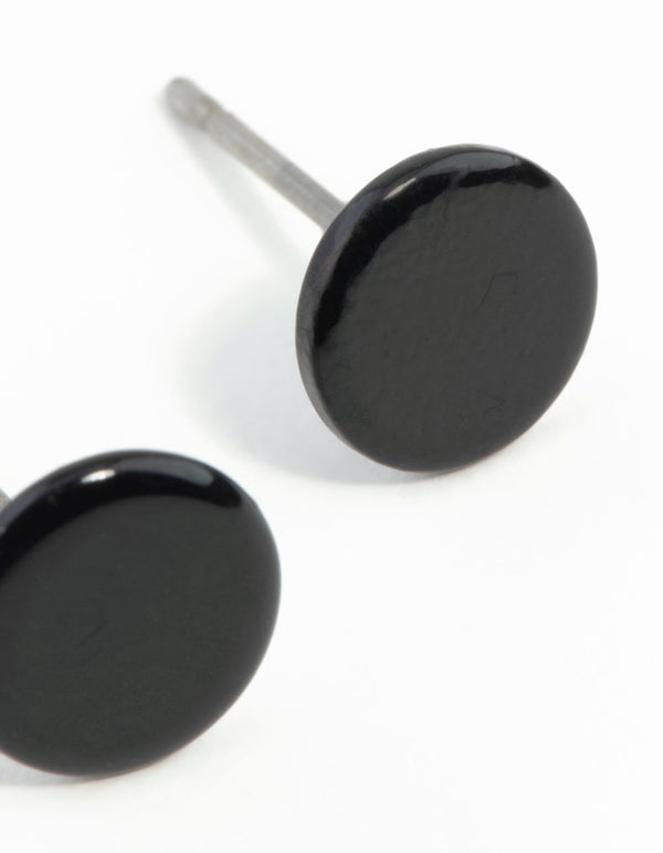 Flat Black Disc Stud Earrings