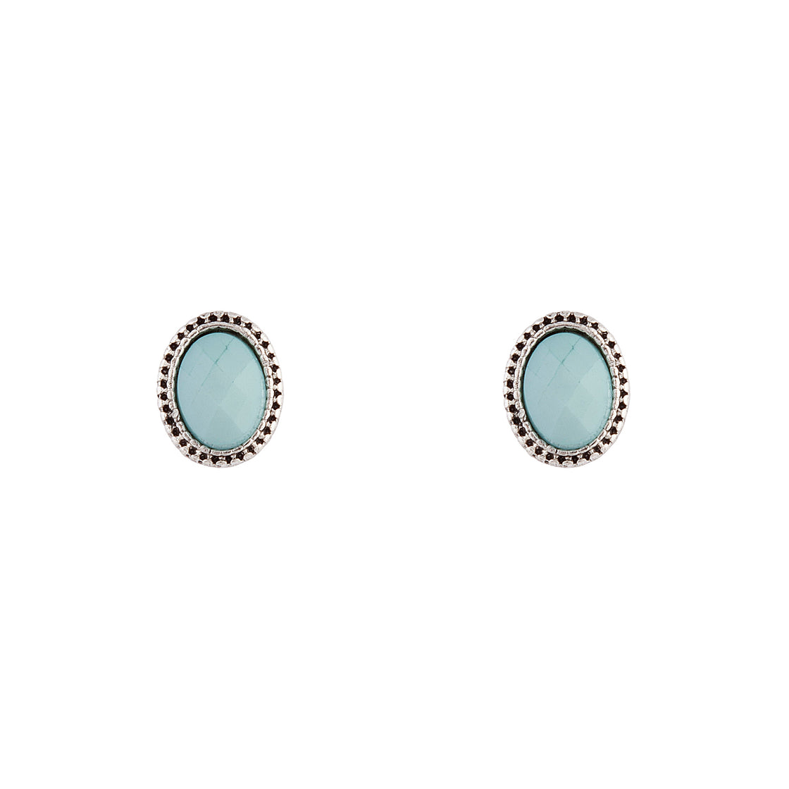 Antique Silver Blue Oval Stud Earrings