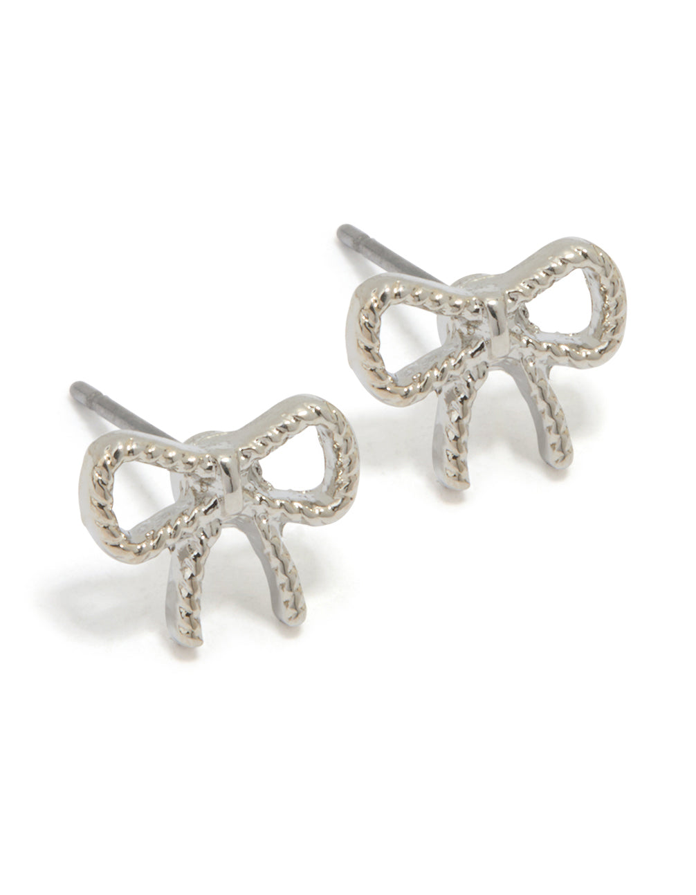 Silver Mini Twisted Bow Stud Earrings