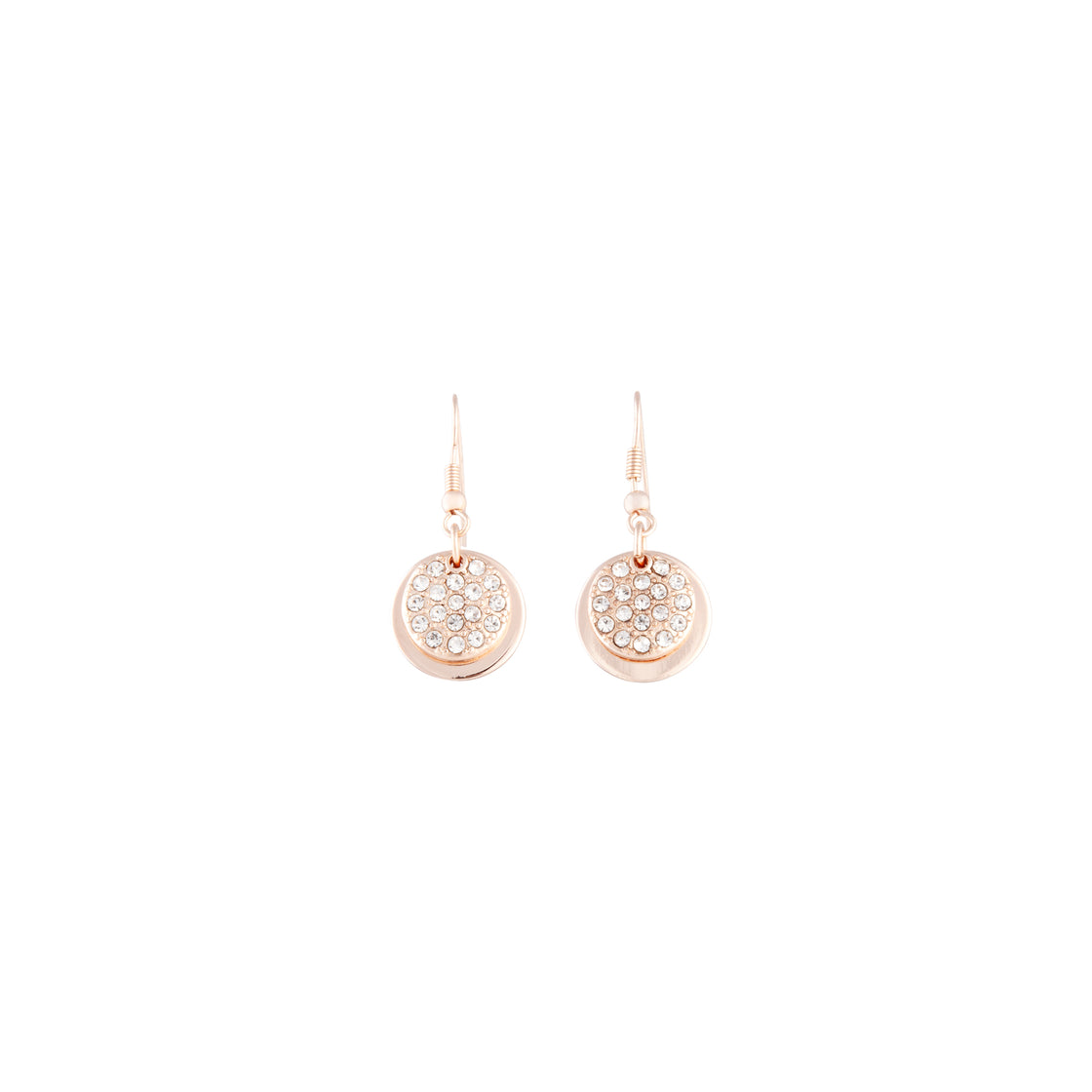 Rose Gold Disc Diamante Hook Earrings