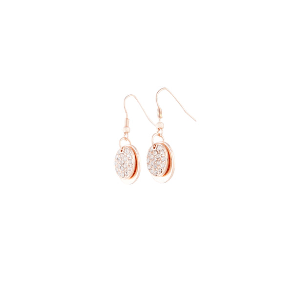Rose Gold Disc Diamante Hook Earrings
