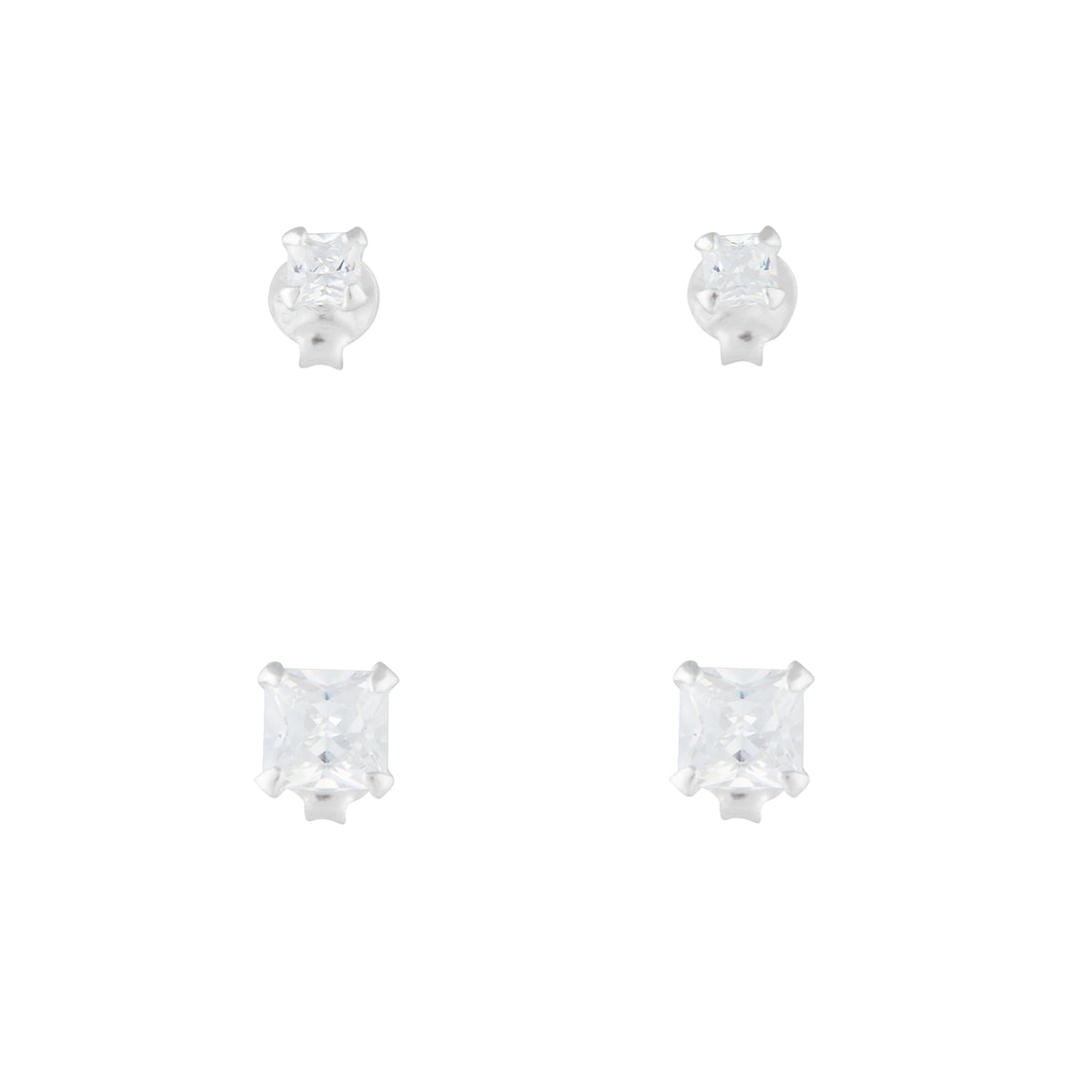 Sterling Silver Square Cubic Zirconia Studs