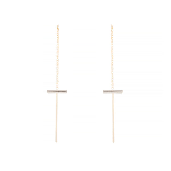 Sterling Silver Bar Chain Thread Earrings