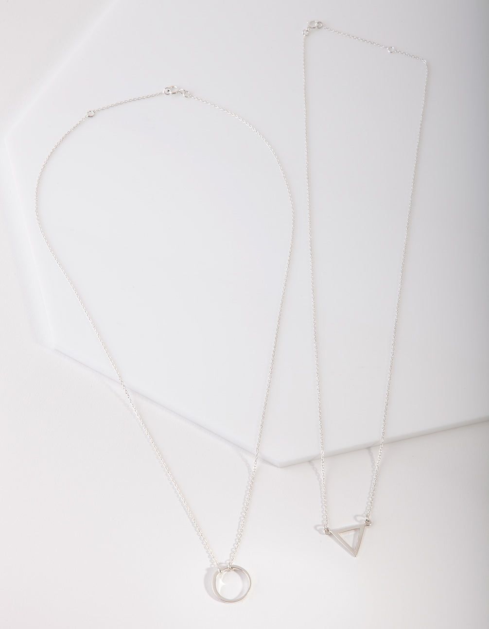 Sterling Silver Open Triangle Circle Necklace 2 Pack