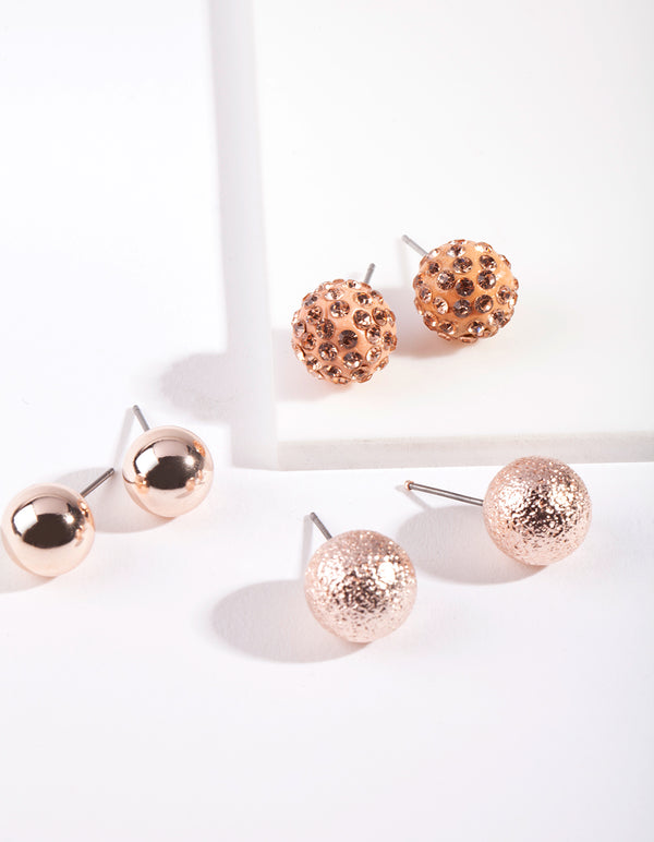 Rose Gold Multi Ball Stud Earring Pack