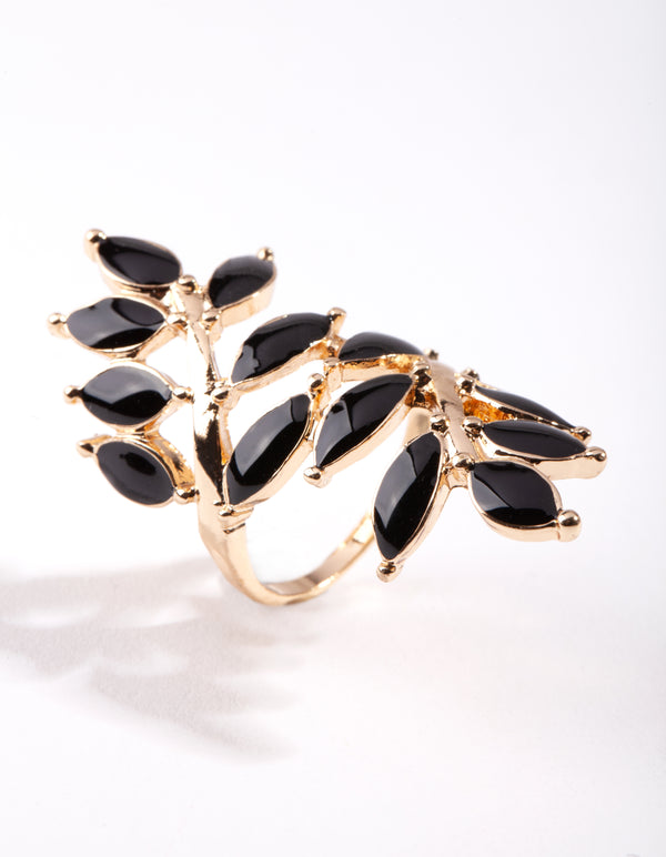Black Leaf Wrap Ring