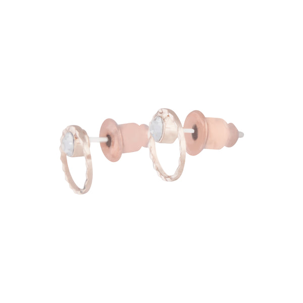 Rose Gold Circle Geo Diamante Stud Earrings