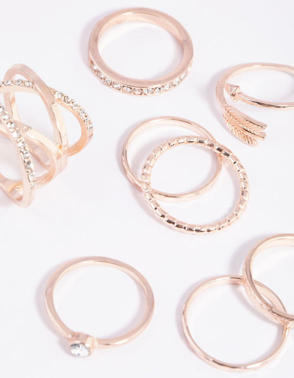 Rose Gold Double Crossover Arrow Ring 8-Pack