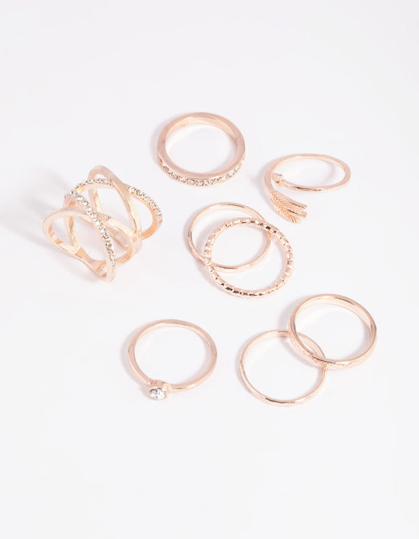 Rose Gold Double Crossover Arrow Ring 8-Pack