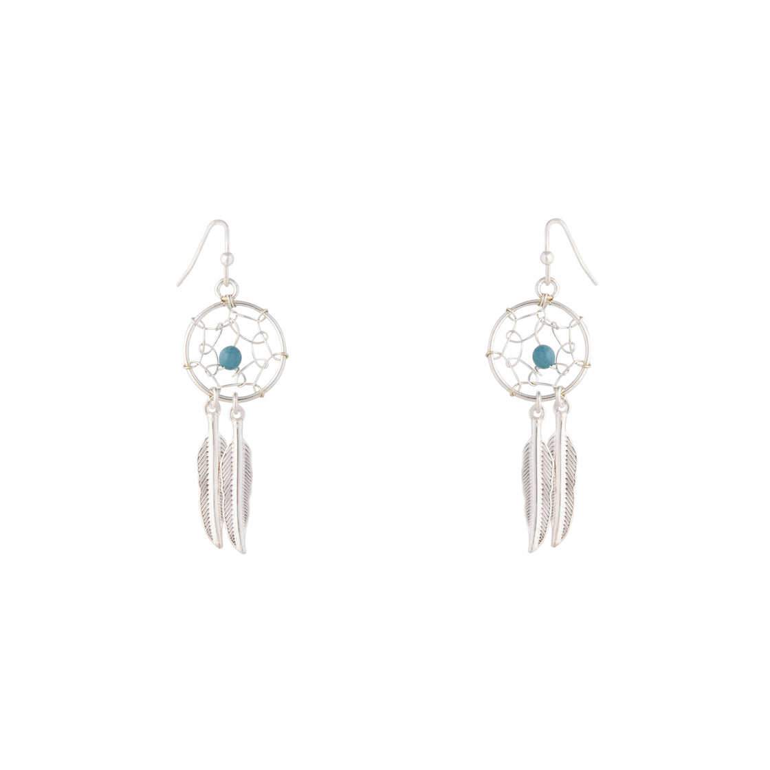 SHINY SILVER DREAMCATCHER WITH TURQUOISE MINI BALL Earrings