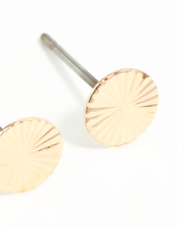 Gold Textured Wheel Stud Earrings