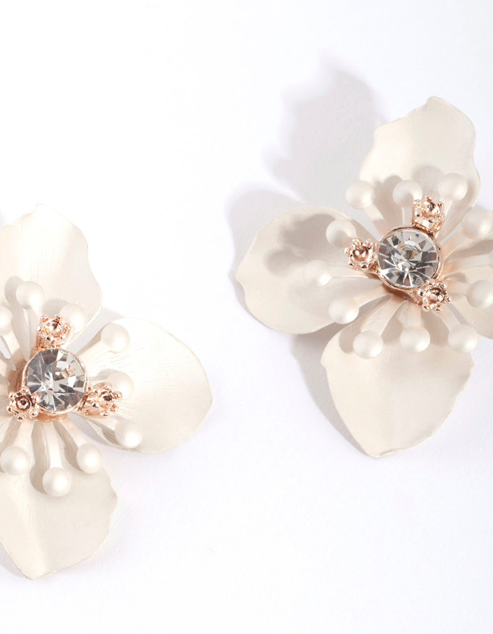 White Matte Metal Orchid Stud Earrings