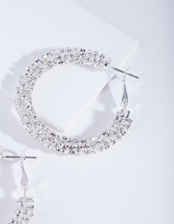 Crystal Encrusted Chunky Silver Hoop Earrings