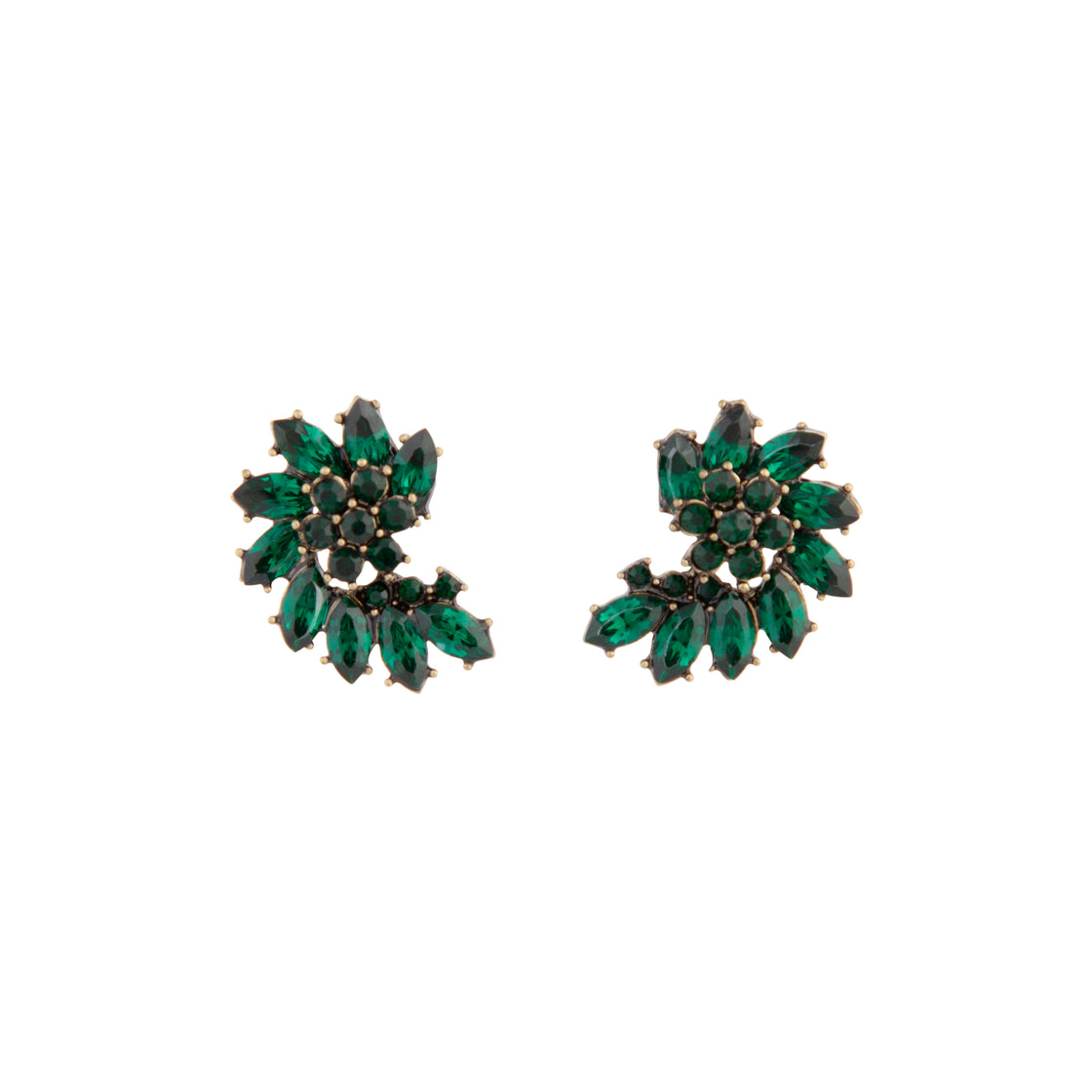 Green Faceted Gem Twist Flower Stud Earrings
