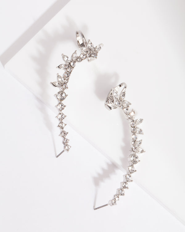 Silver Double Diamante Cuff Earrings