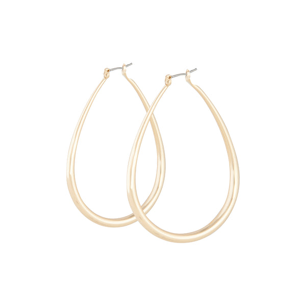 Polished Gold Pipe Tear Hoop Earrings