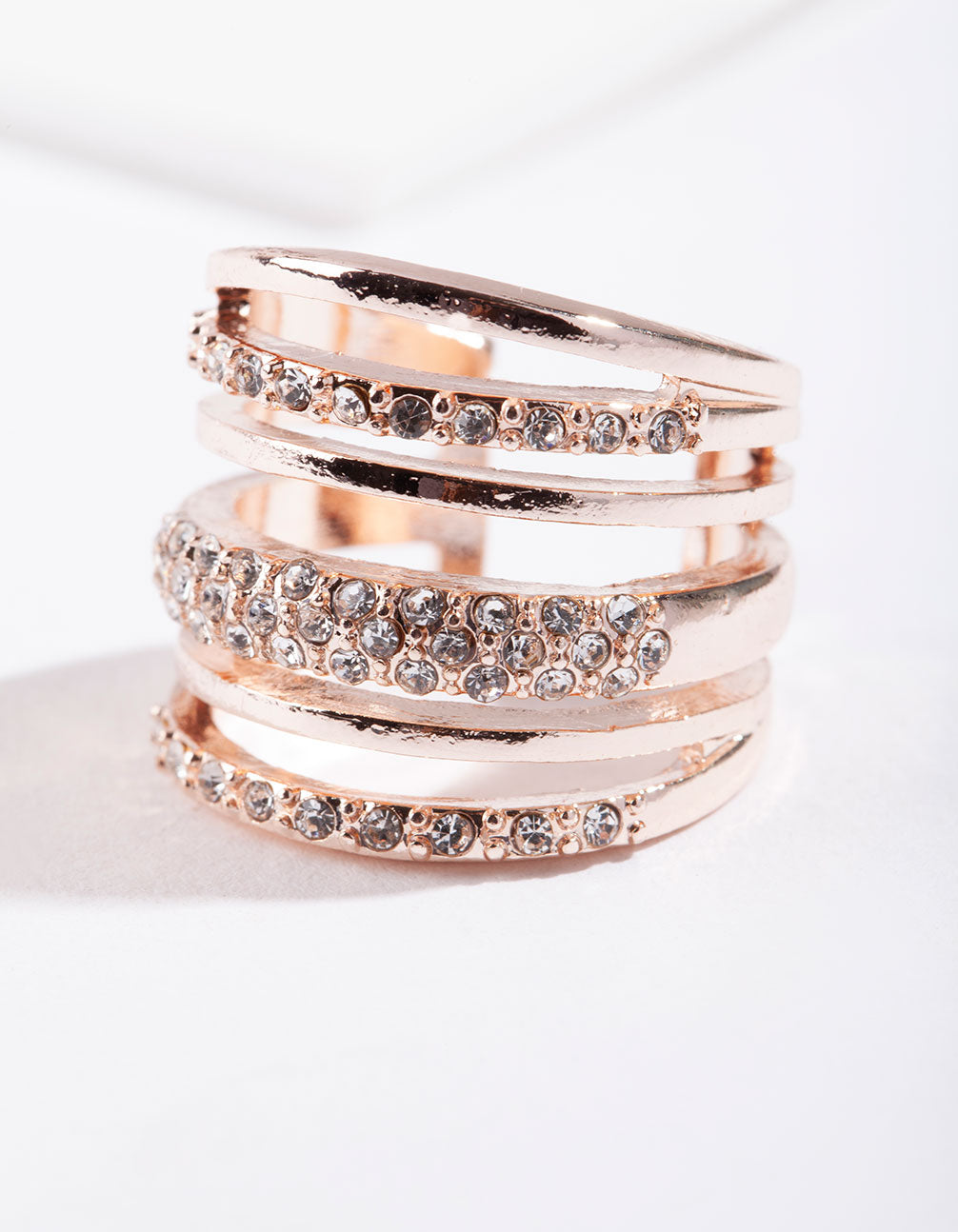 Rose Gold Six Layer Diamante Band Ring
