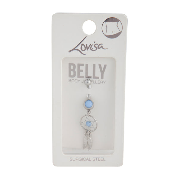 Surgical Steel Blue Diamante Dreamcatcher Belly Bar