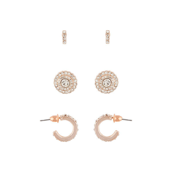 Rose Gold Detail Diamante Earring Pack