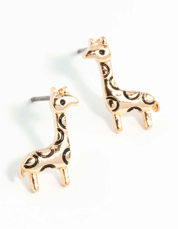 Gold Etched Giraffe Stud Earrings