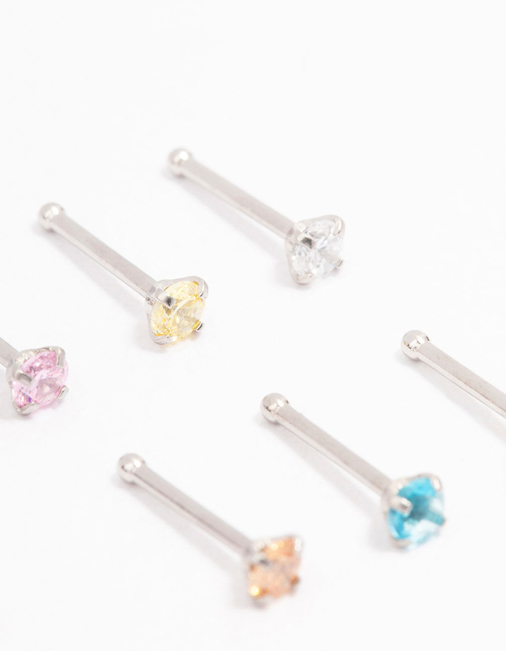 Surgical Steel Dainty Diamante Nose Hook 6-Pack