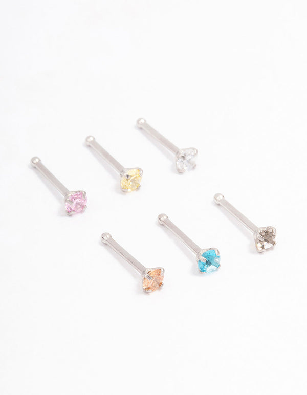 Surgical Steel Dainty Diamante Nose Hook 6-Pack