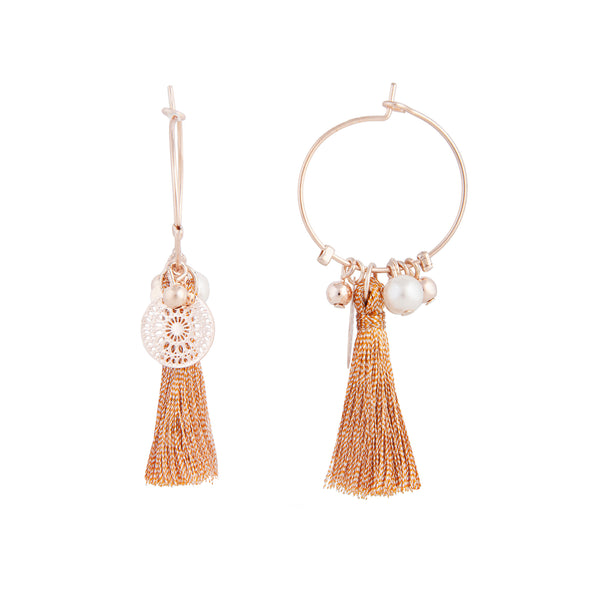 Rose Gold Fine Hoop Charm Tassel Earrings