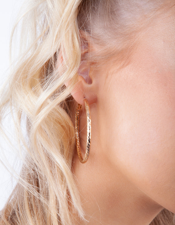 Gold Diamond Cut Rounded Hoop