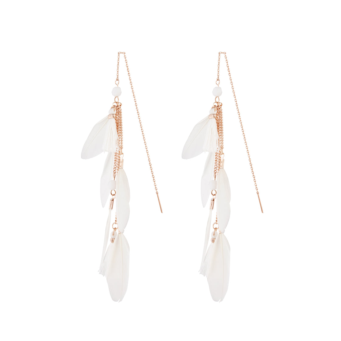 WHITE FTHR AND TASSEL THREAD THROUGH Earrings IN ROSEGOLD