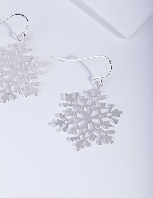 Silver Snowflake Drop Earrings