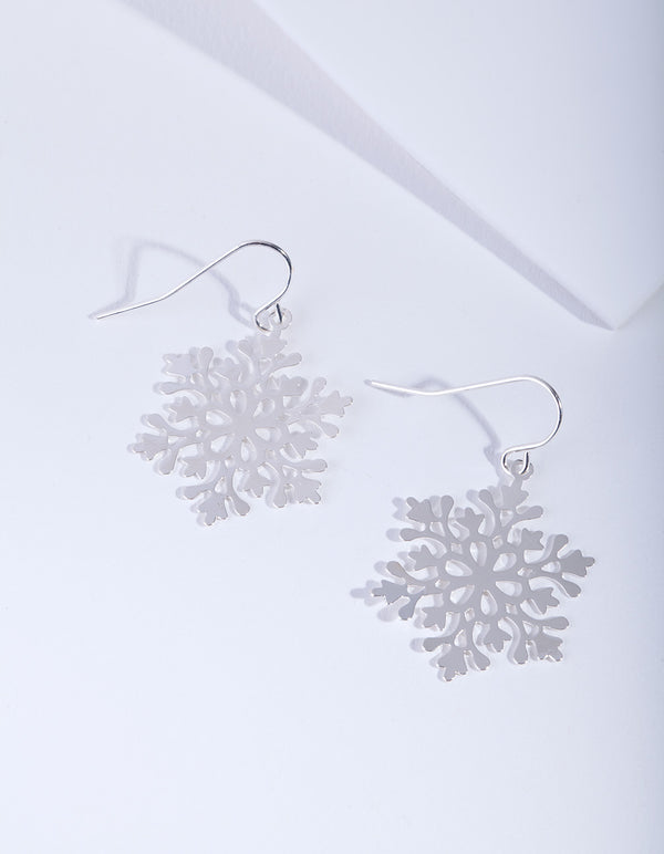 Silver Snowflake Drop Earrings