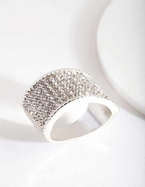 Silver Diamante Wide Pave Band Ring