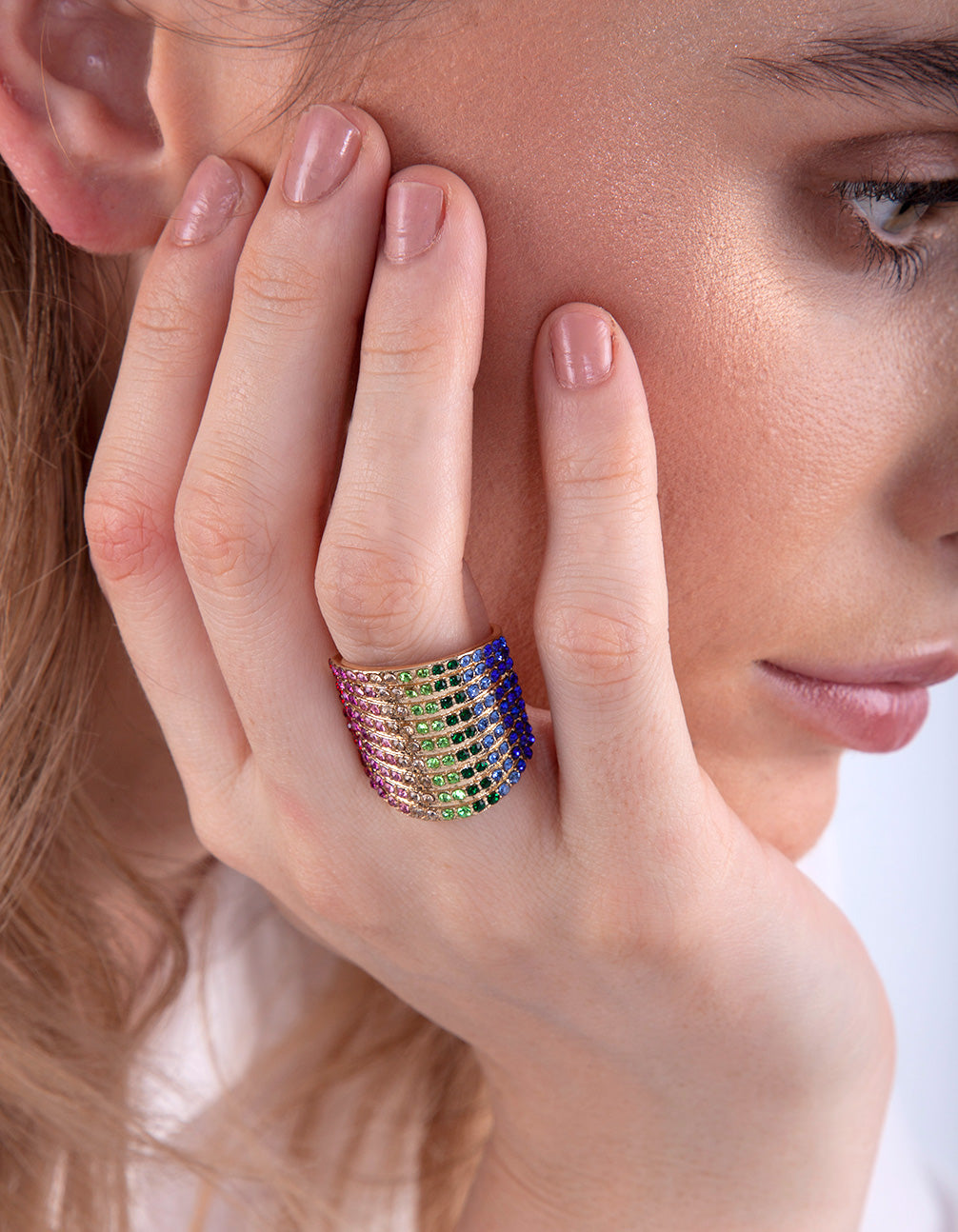 Gold Rainbow Diamante Ring