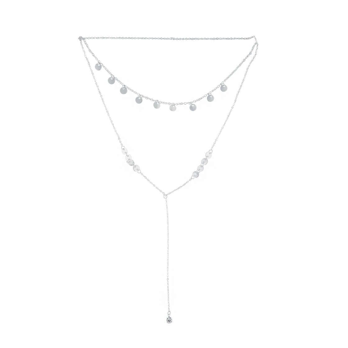 LAYERED FINE DISC Y NECK CHOKER IN SILVER