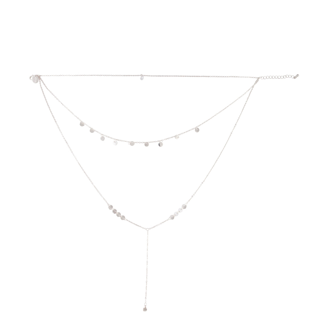LAYERED FINE DISC Y NECK CHOKER IN SILVER