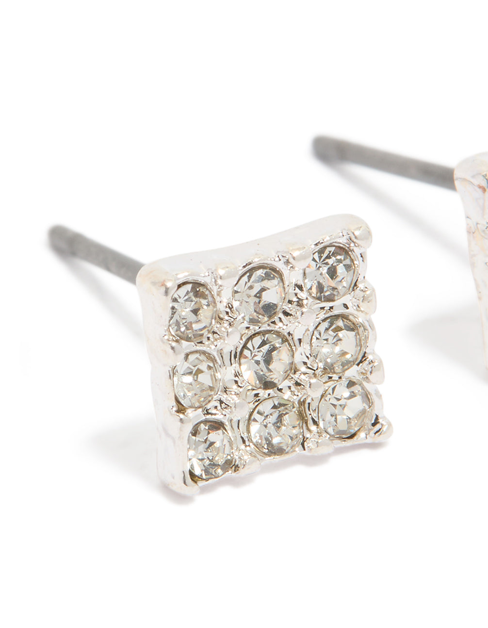 Silver Pave Diamante Square Stud Earrings