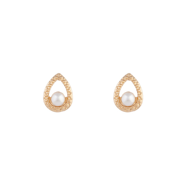 Gold Textured Pearl Teardrop Earrings