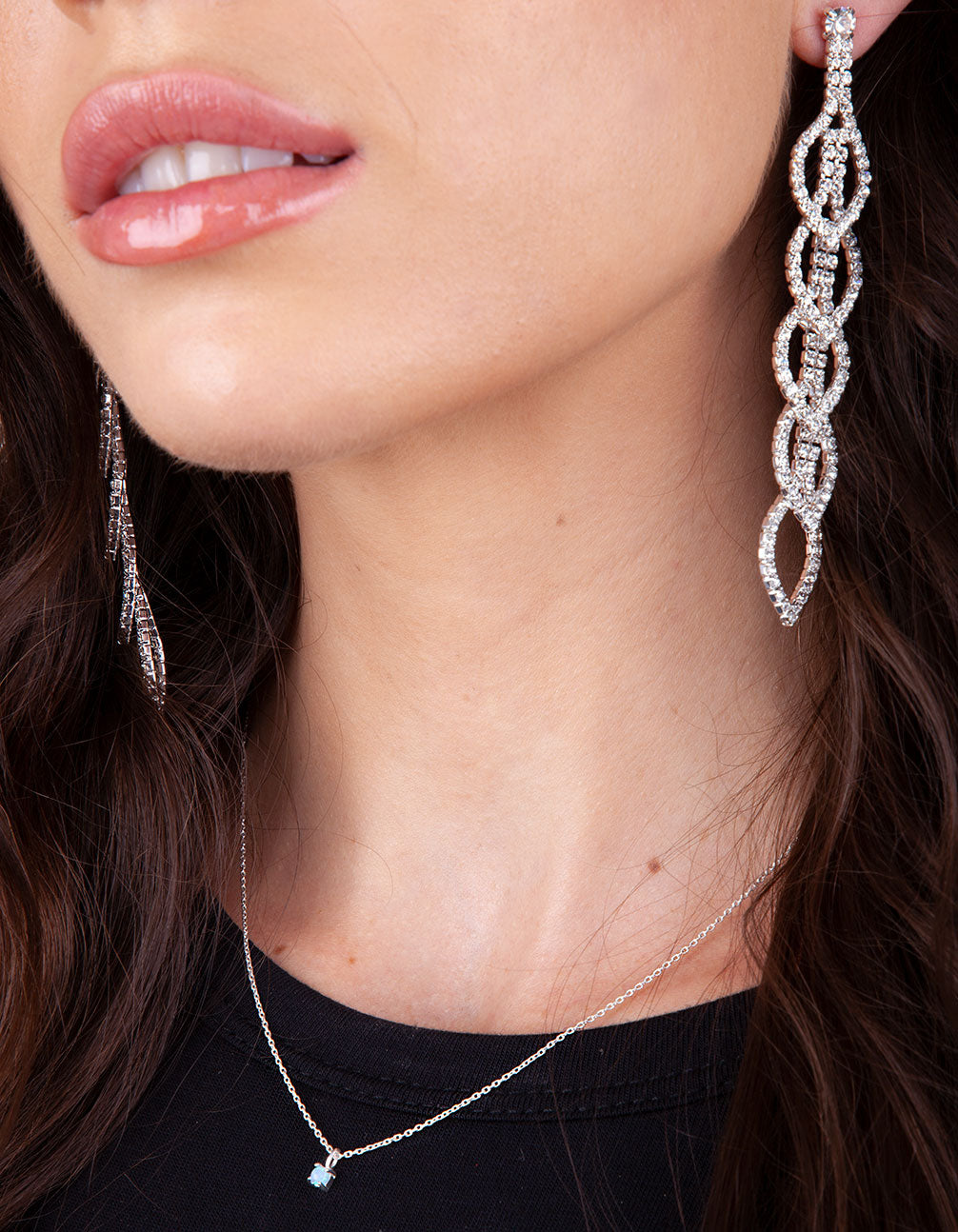 Silver Crystal Gradual Leaf Earrings