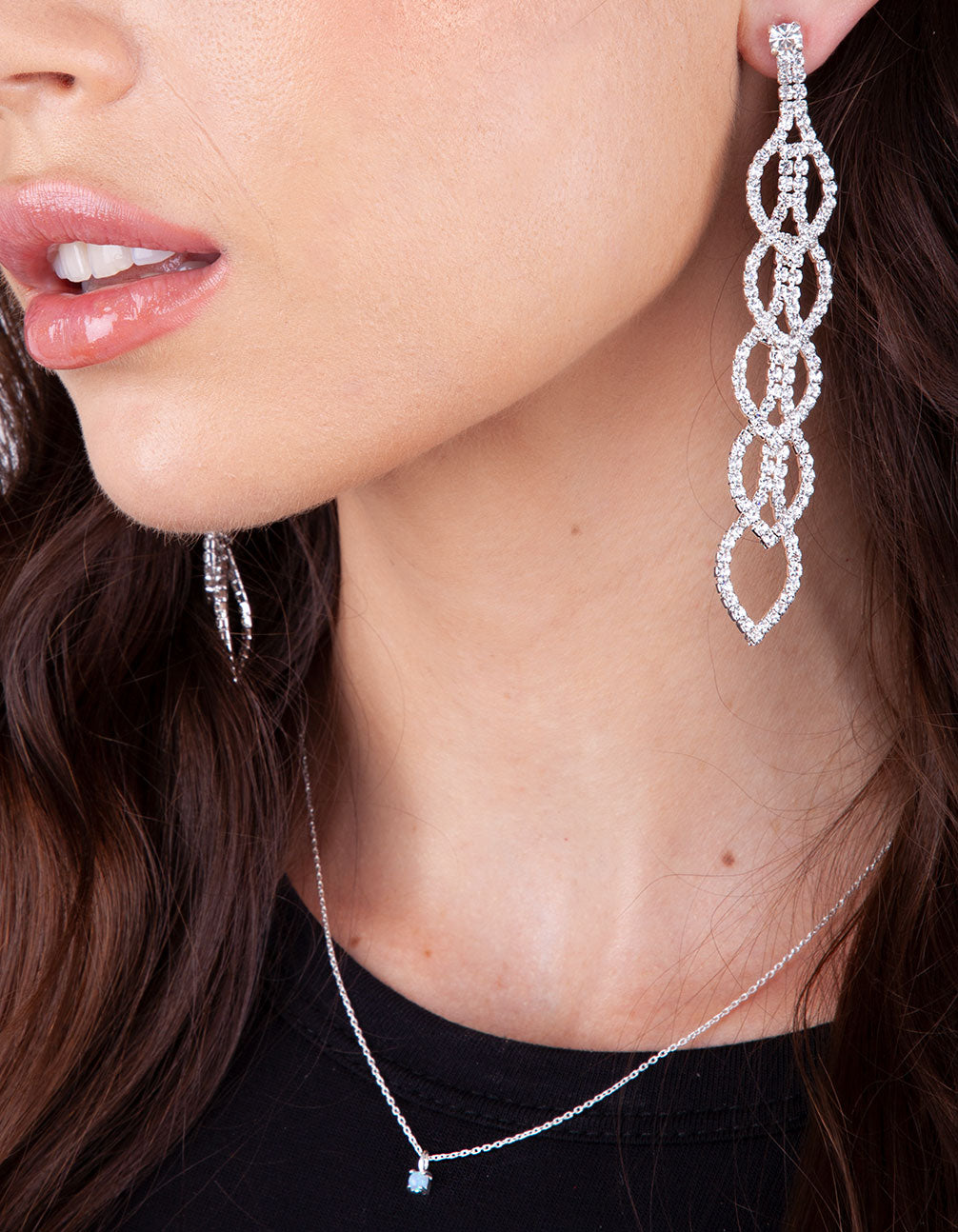Silver Crystal Gradual Leaf Earrings