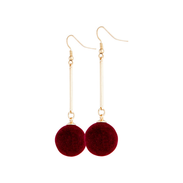 Burgundy Flocked Bead Drop Earrings