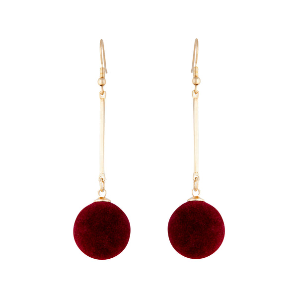 Burgundy Flocked Bead Drop Earrings