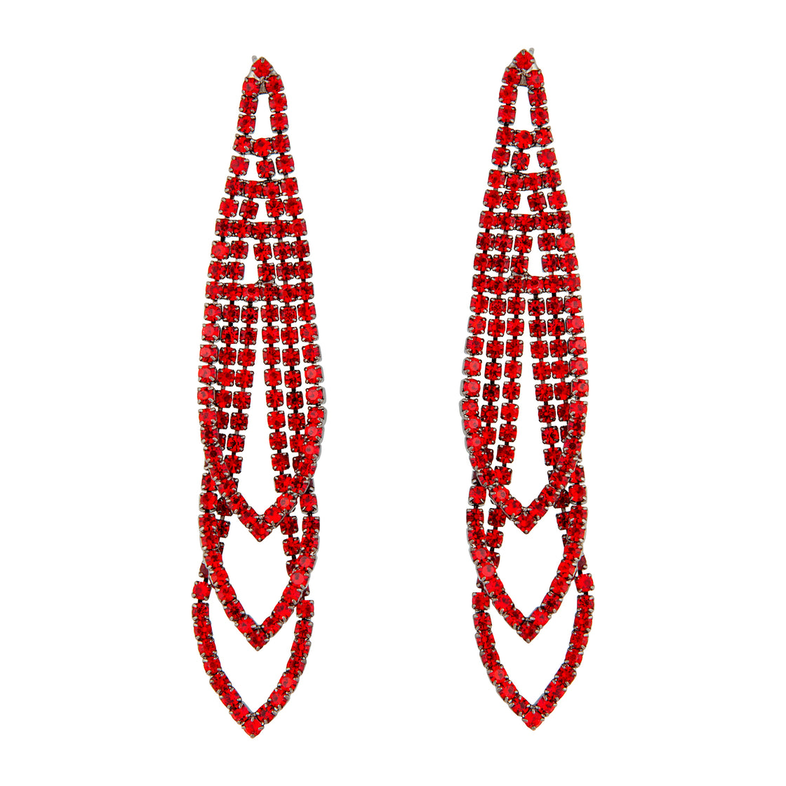 Red Gunmetal Loop Cup Chain Earrings