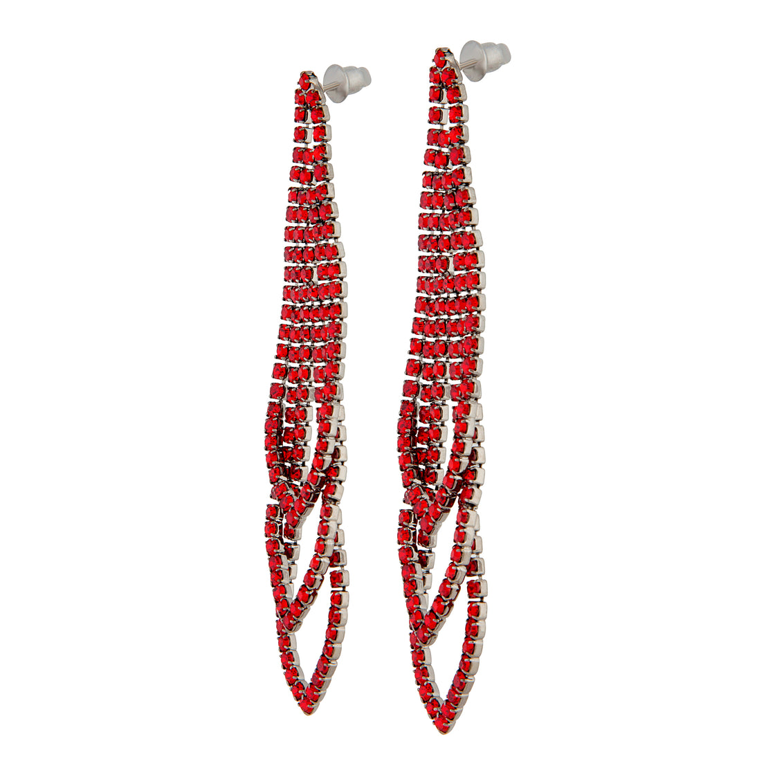 Red Gunmetal Loop Cup Chain Earrings