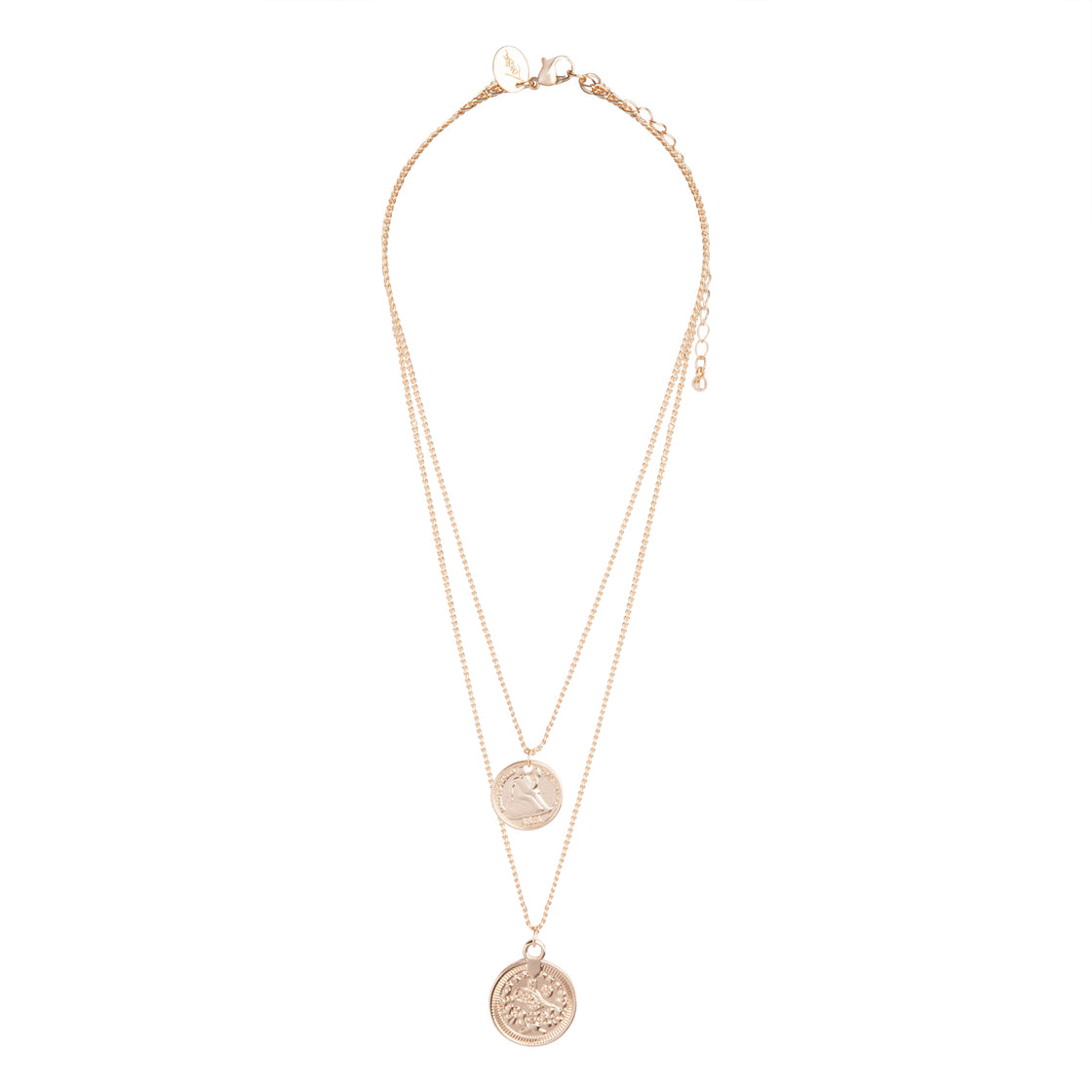 Gold Double Row Coin Charm 47Cm Necklace