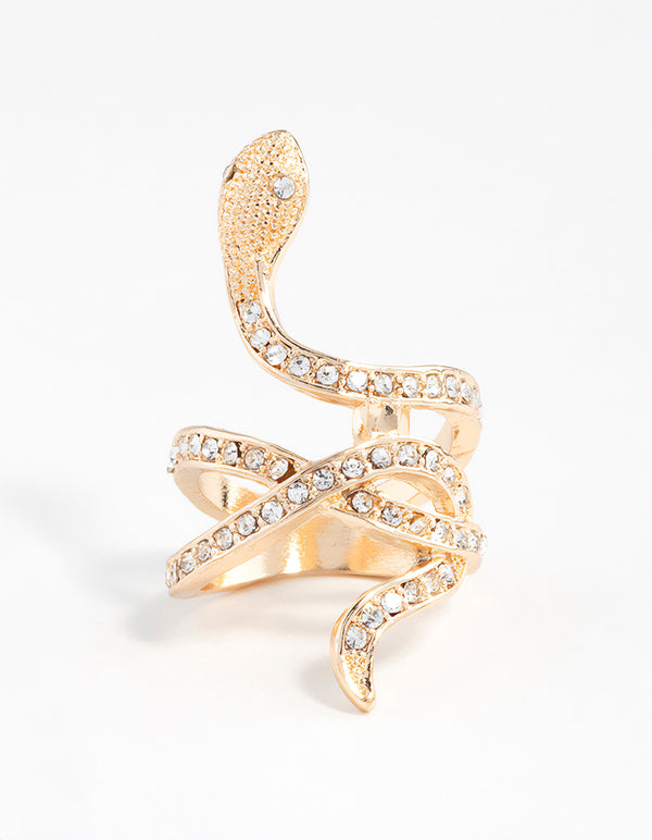 Gold Diamante Snake Ring