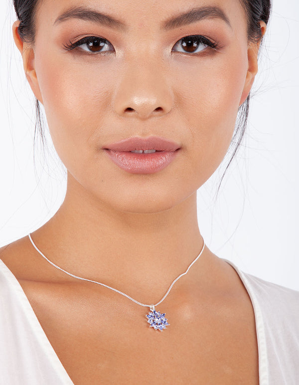 Lavender Faceted Crystal Flower Pendant Necklace